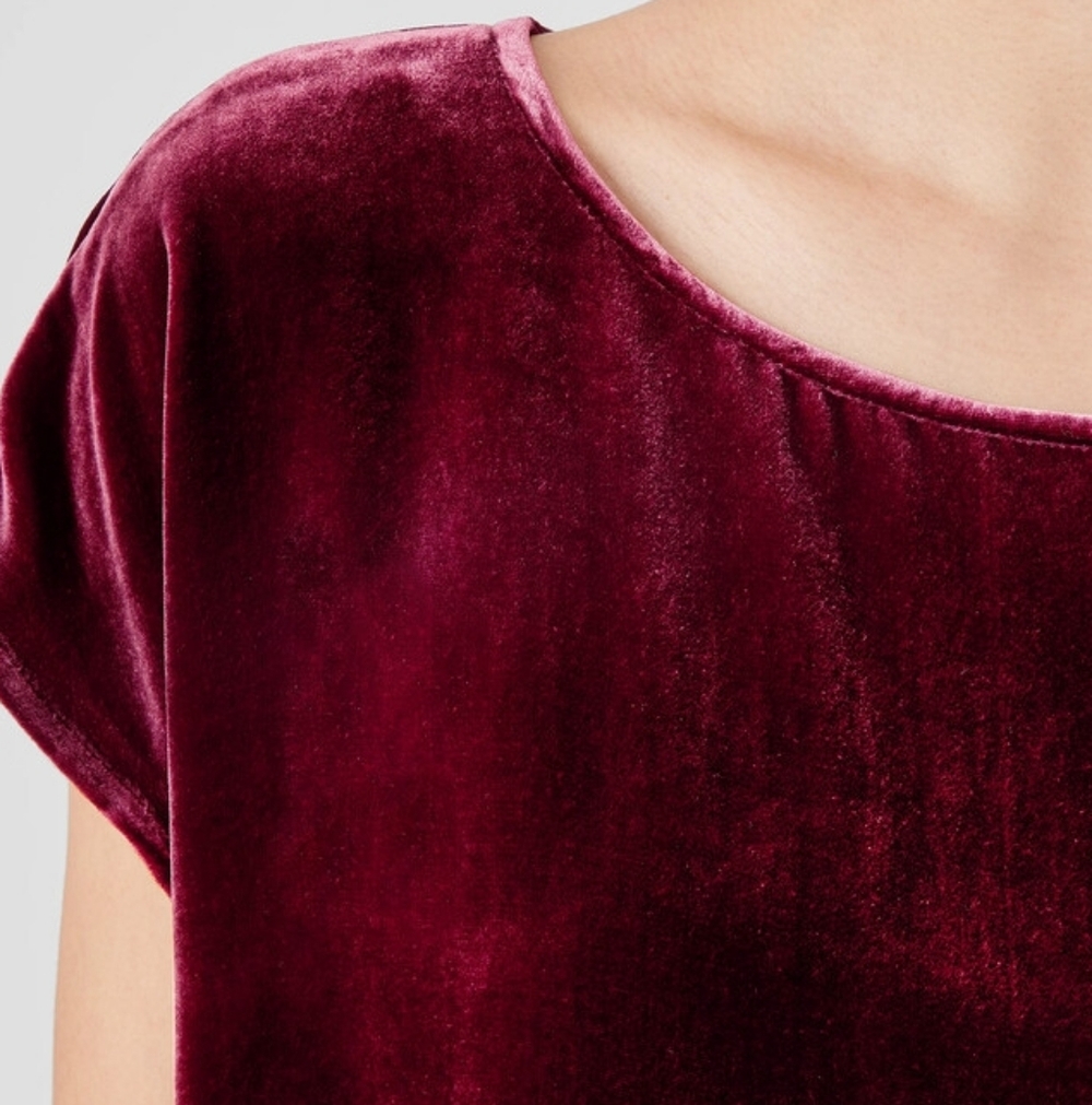 Eileen Fisher Velvet Square Top - XS - Silk Blend - Cranberry Red - Quiet Luxury - Picture 9 of 10